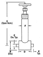 CPC-Cryolab Shutoff Valve CV8 Series Globe Dimensions